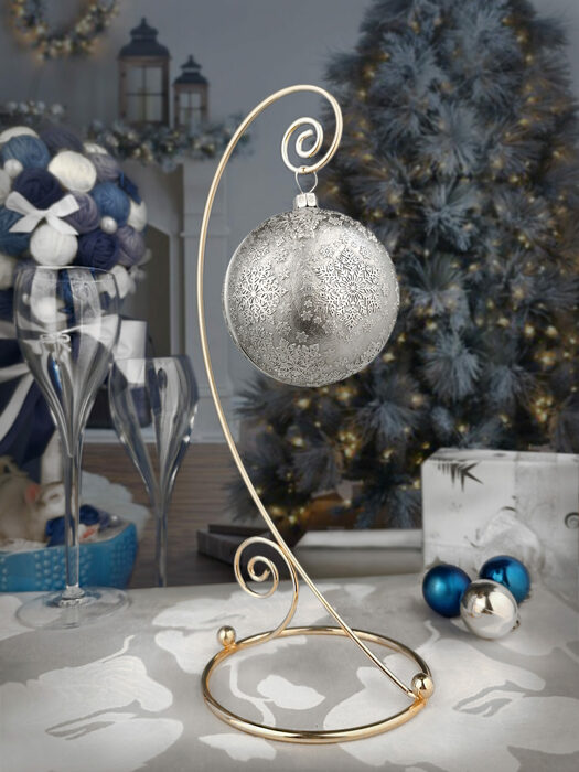 Набор из 2 серебряных ёлочных шаров "Снежинки и Снегири"